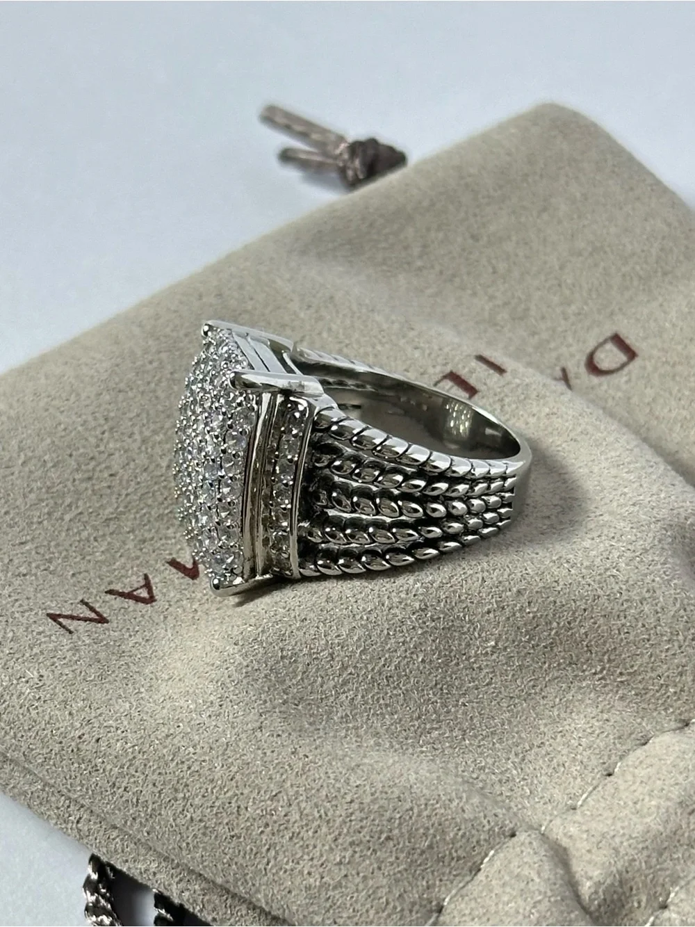David Yurman Wheaton Sterling Silver Pave Center Dome Ring Size 8